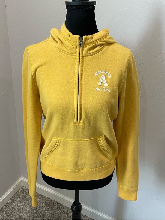 Abercrombie & Fitch Tops - Abercrombie & Fitch Yellow Half-Zip Hoodie with Embroidered A Y2K